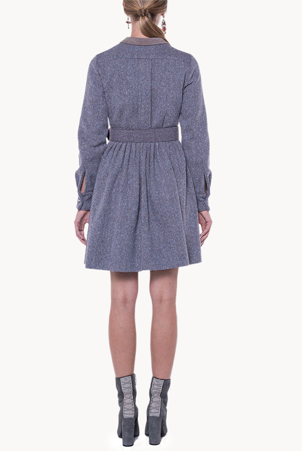 Long Sleeves Tweed Dress With Embroidery