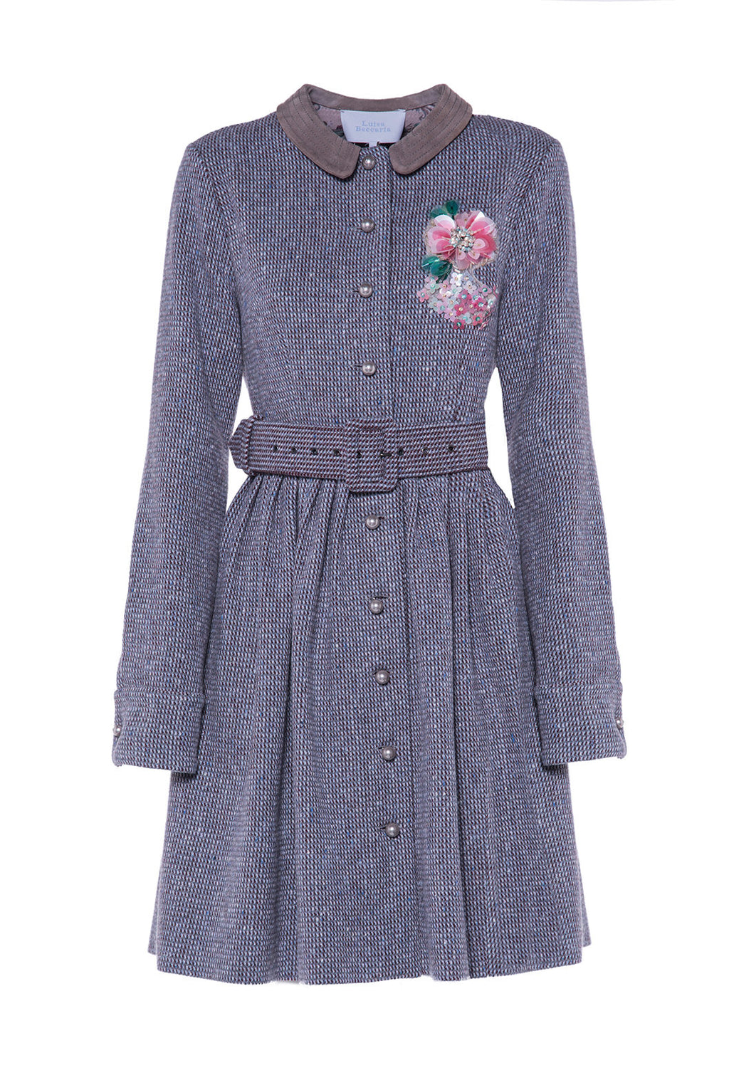 Abito in tweed a maniche lunghe con ricamo