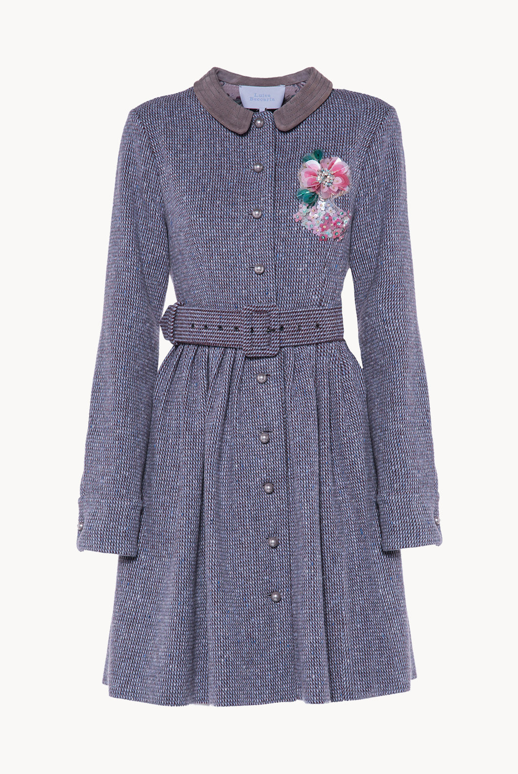 Long Sleeves Tweed Dress With Embroidery