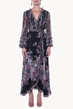 Georgette Printed Flowers Wrap Dress