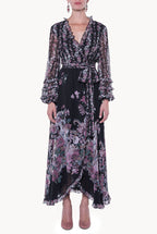 Georgette Printed Flowers Wrap Dress