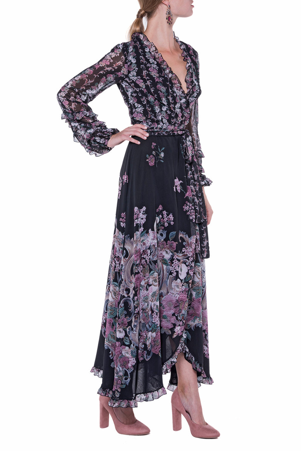 Georgette Printed Flowers Wrap Dress