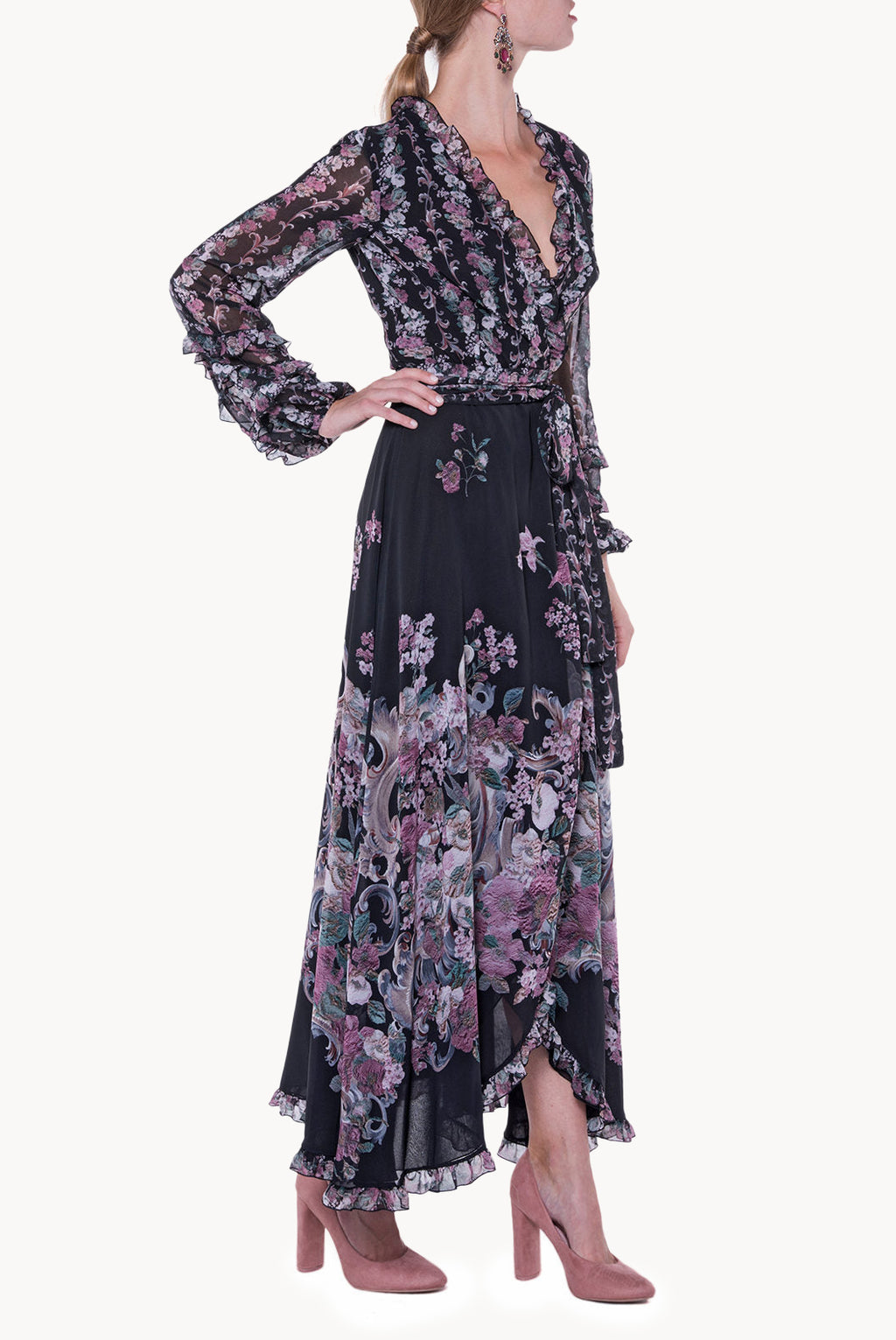 Georgette Printed Flowers Wrap Dress