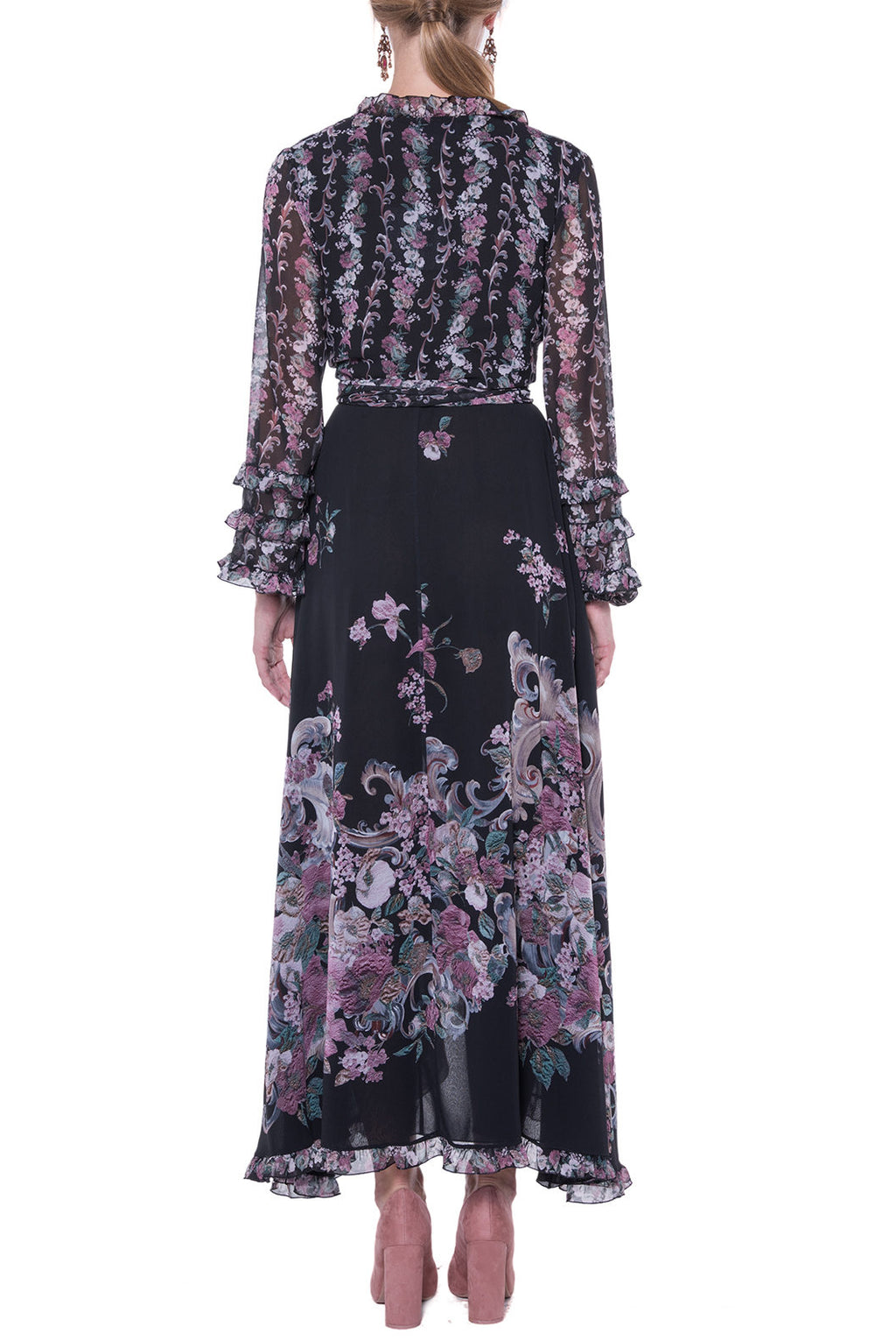 Georgette Printed Flowers Wrap Dress