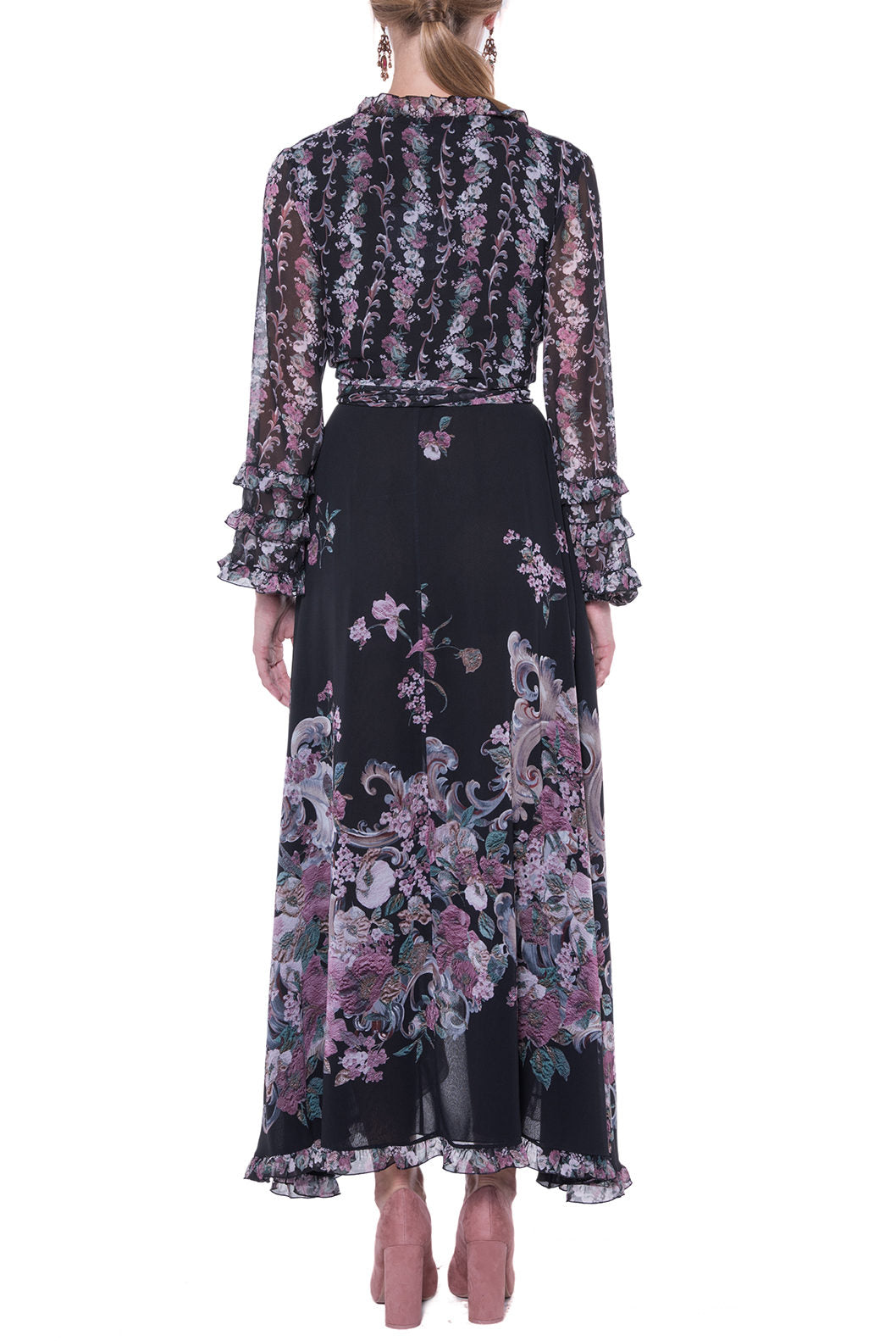 Georgette Printed Flowers Wrap Dress