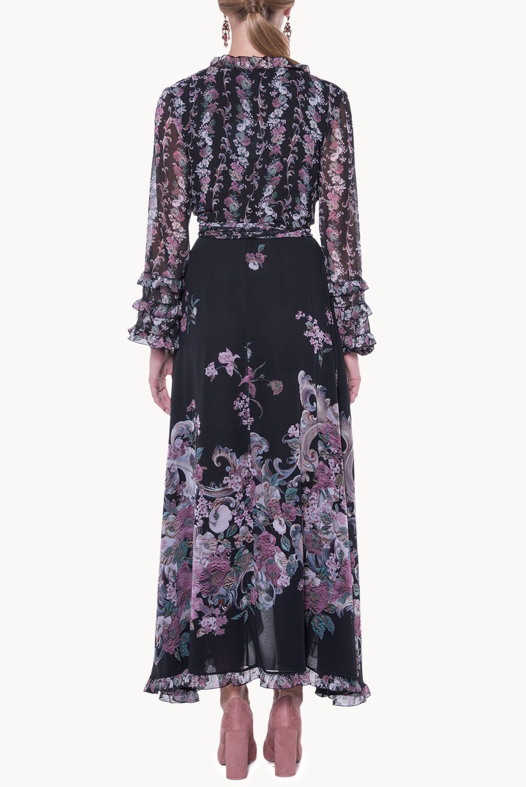 Georgette Printed Flowers Wrap Dress