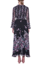 Georgette Printed Flowers Wrap Dress