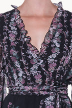 Georgette Printed Flowers Wrap Dress