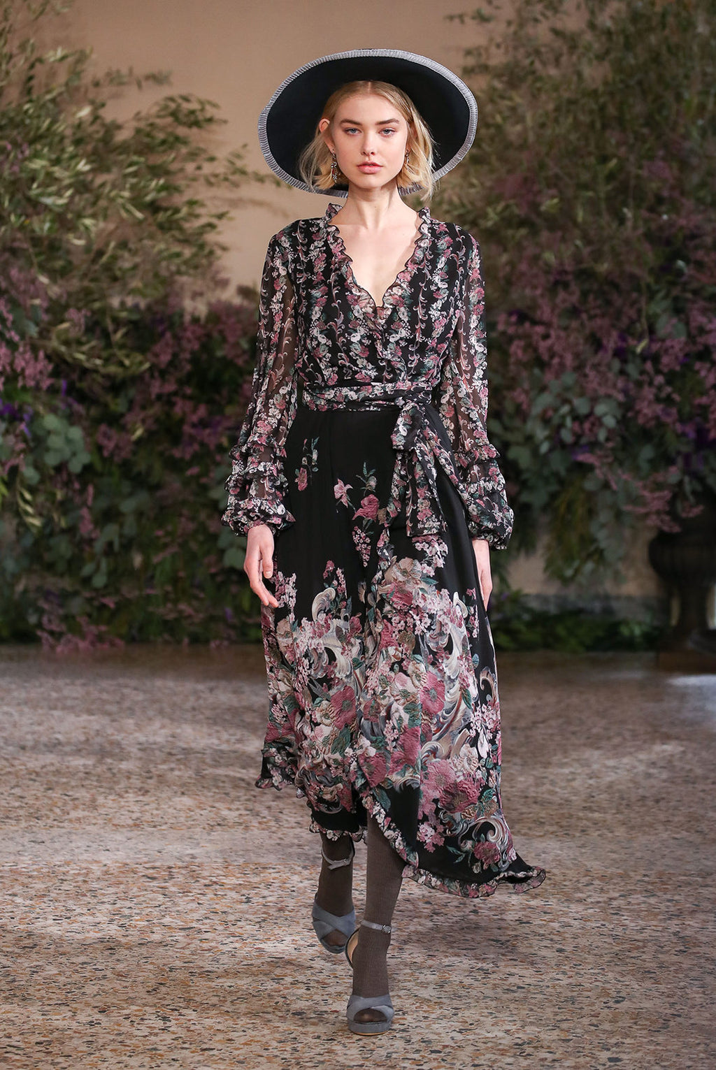 Georgette Printed Flowers Wrap Dress