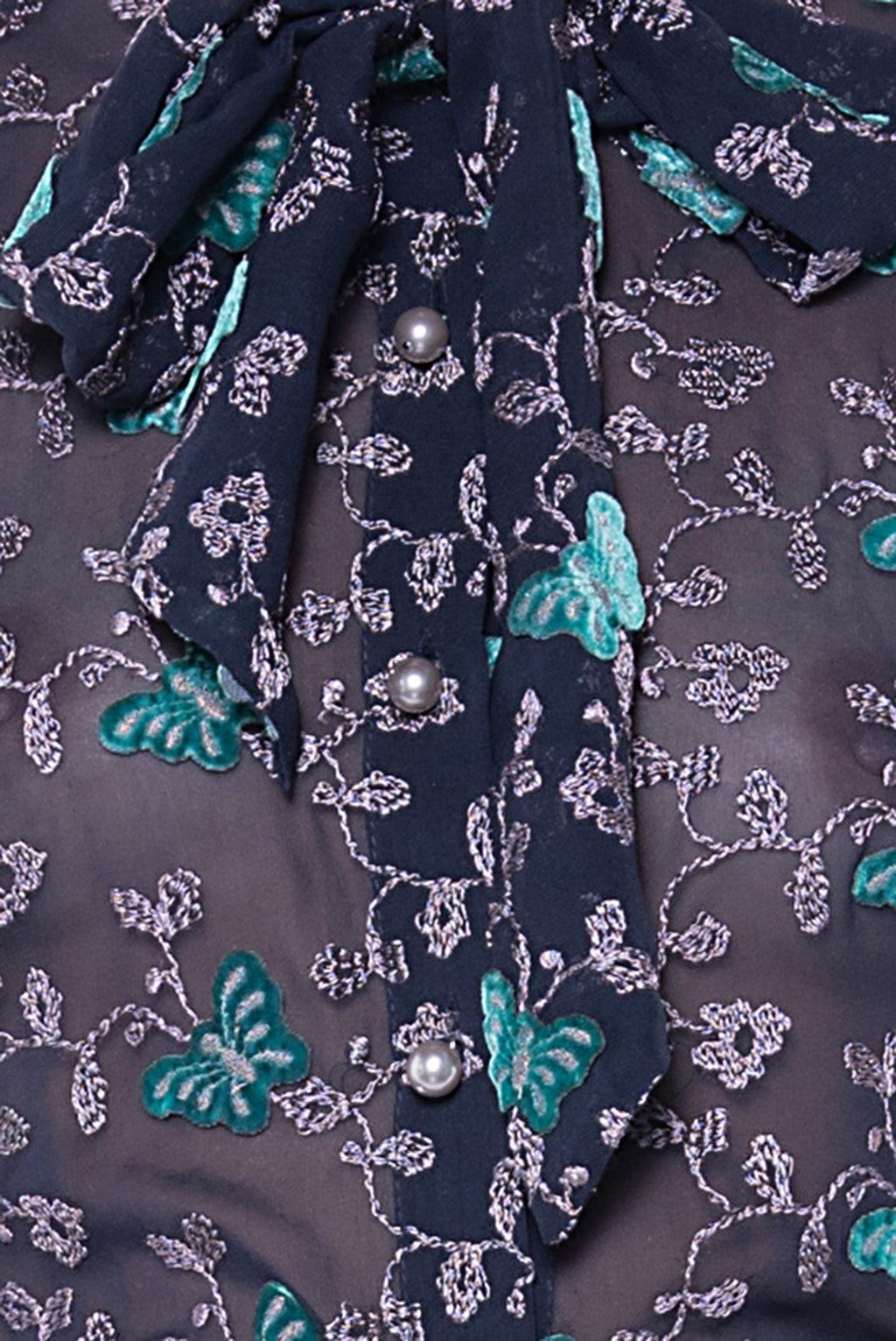 Pussy Bow Embroidered Georgette Blouse