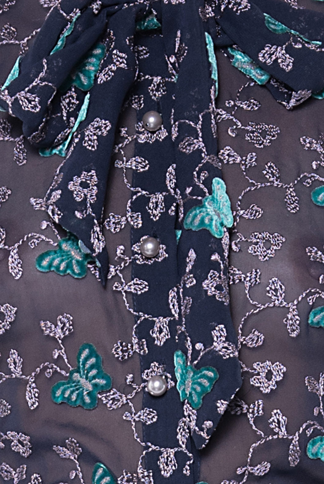 Pussy Bow Embroidered Georgette Blouse