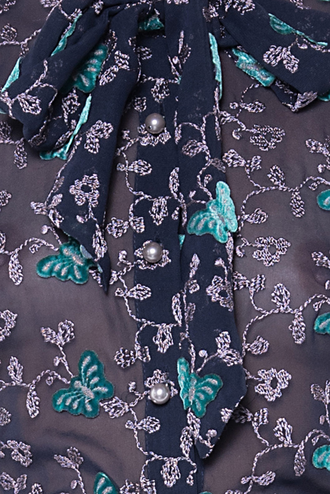Pussy Bow Embroidered Georgette Blouse