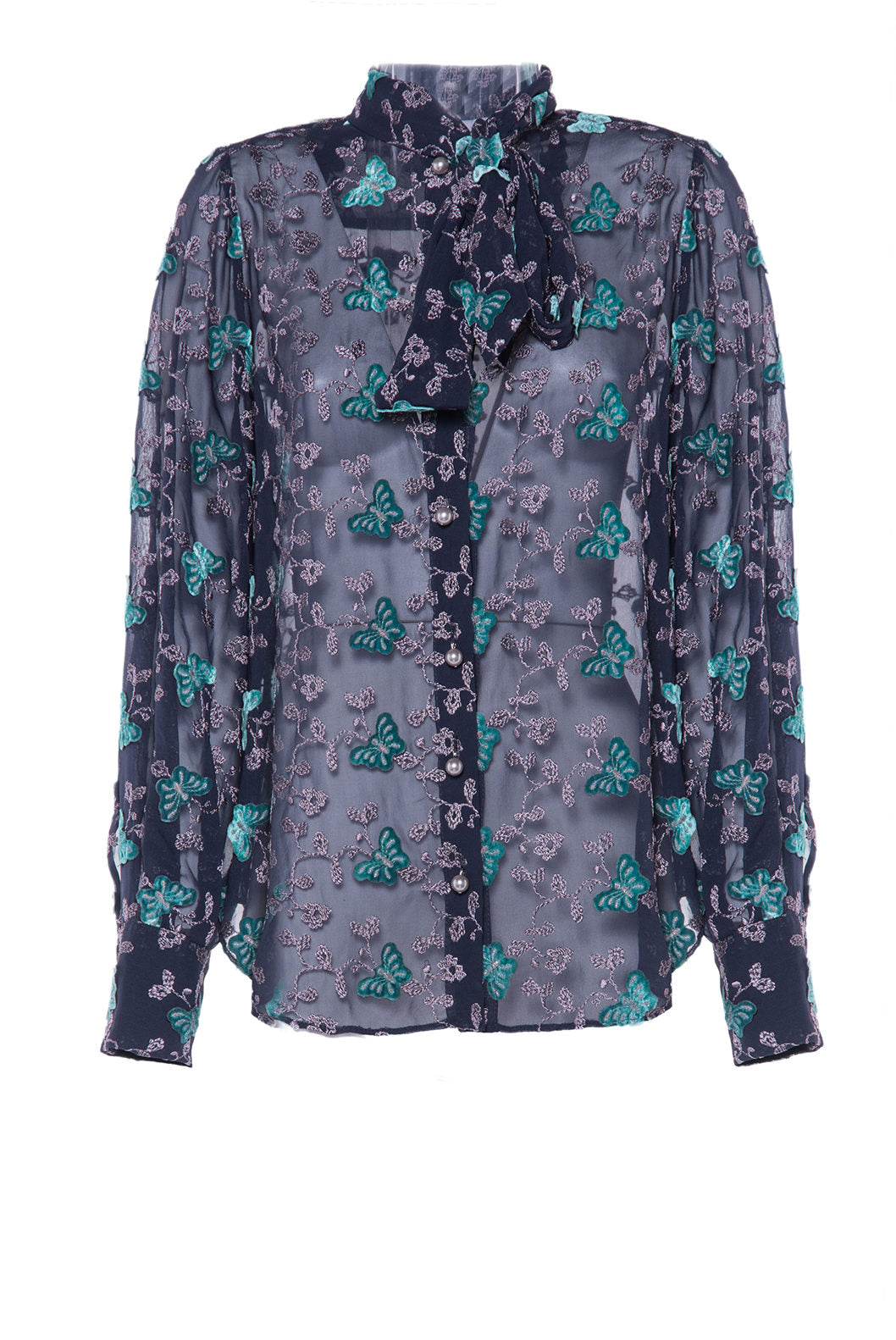 Pussy Bow Embroidered Georgette Blouse