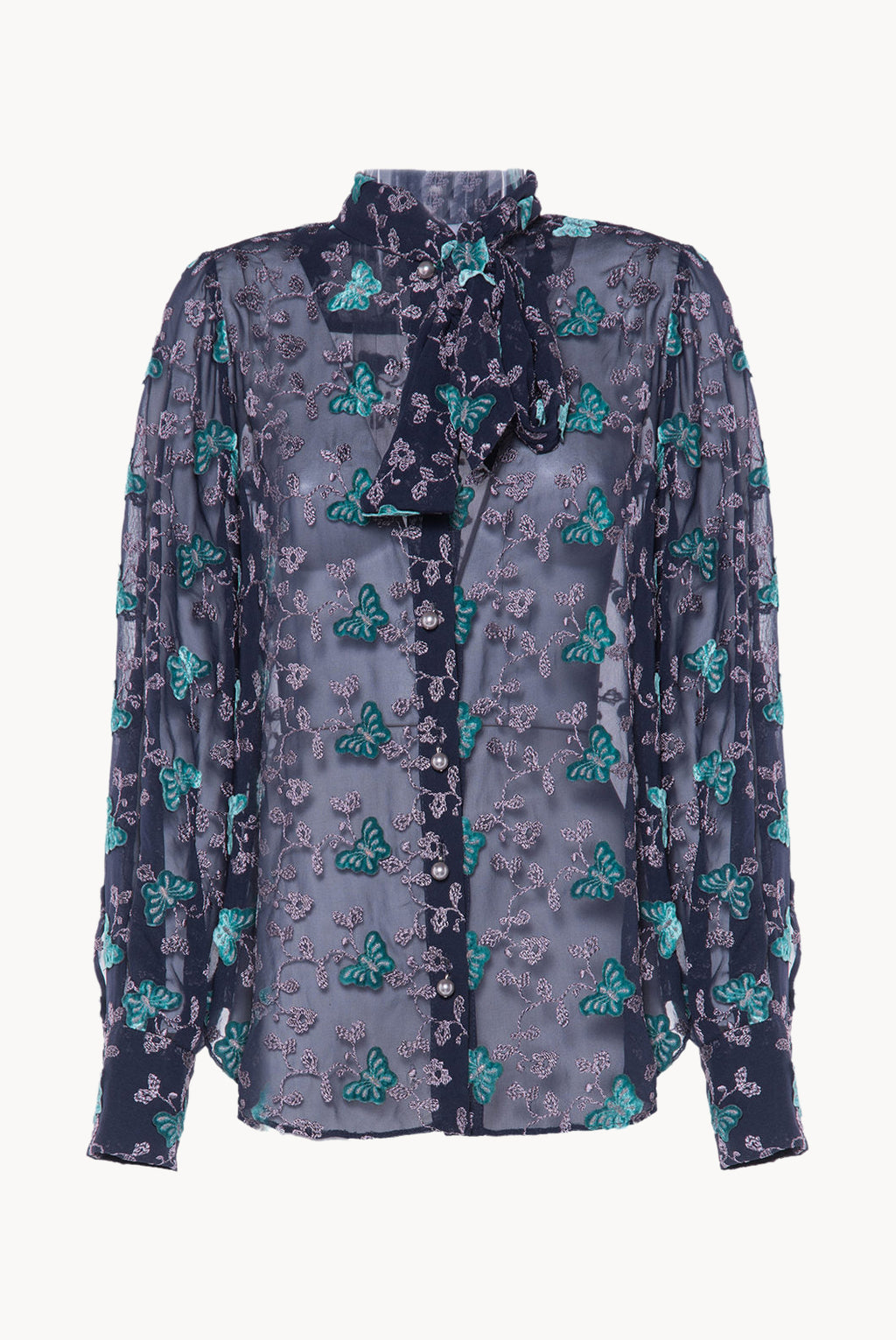 Pussy Bow Embroidered Georgette Blouse