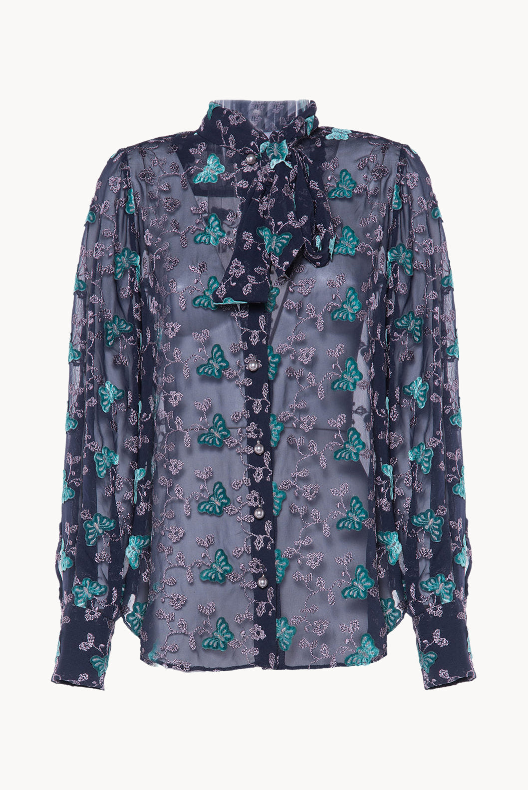 Pussy Bow Embroidered Georgette Blouse