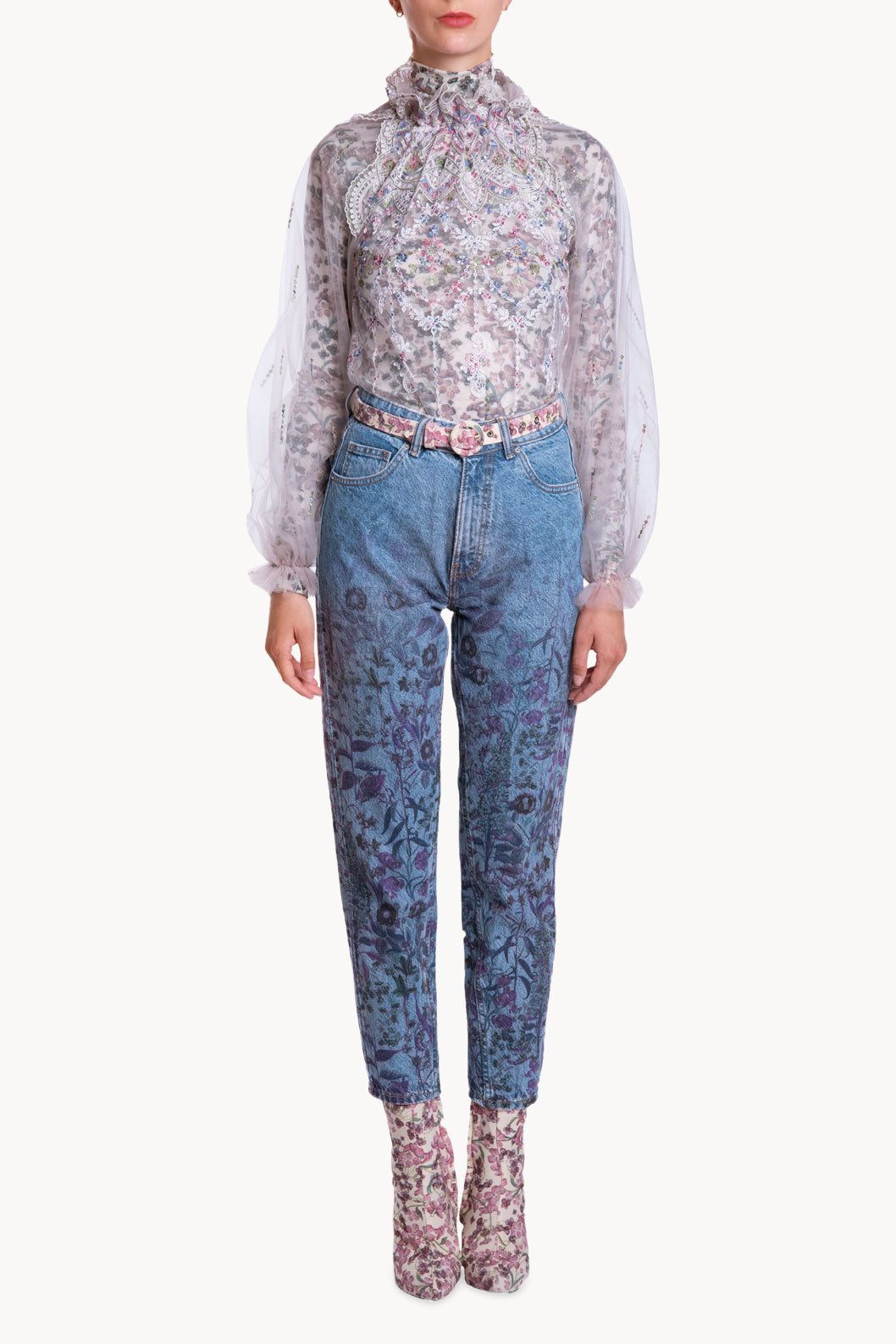 Jeans con stampa floreale