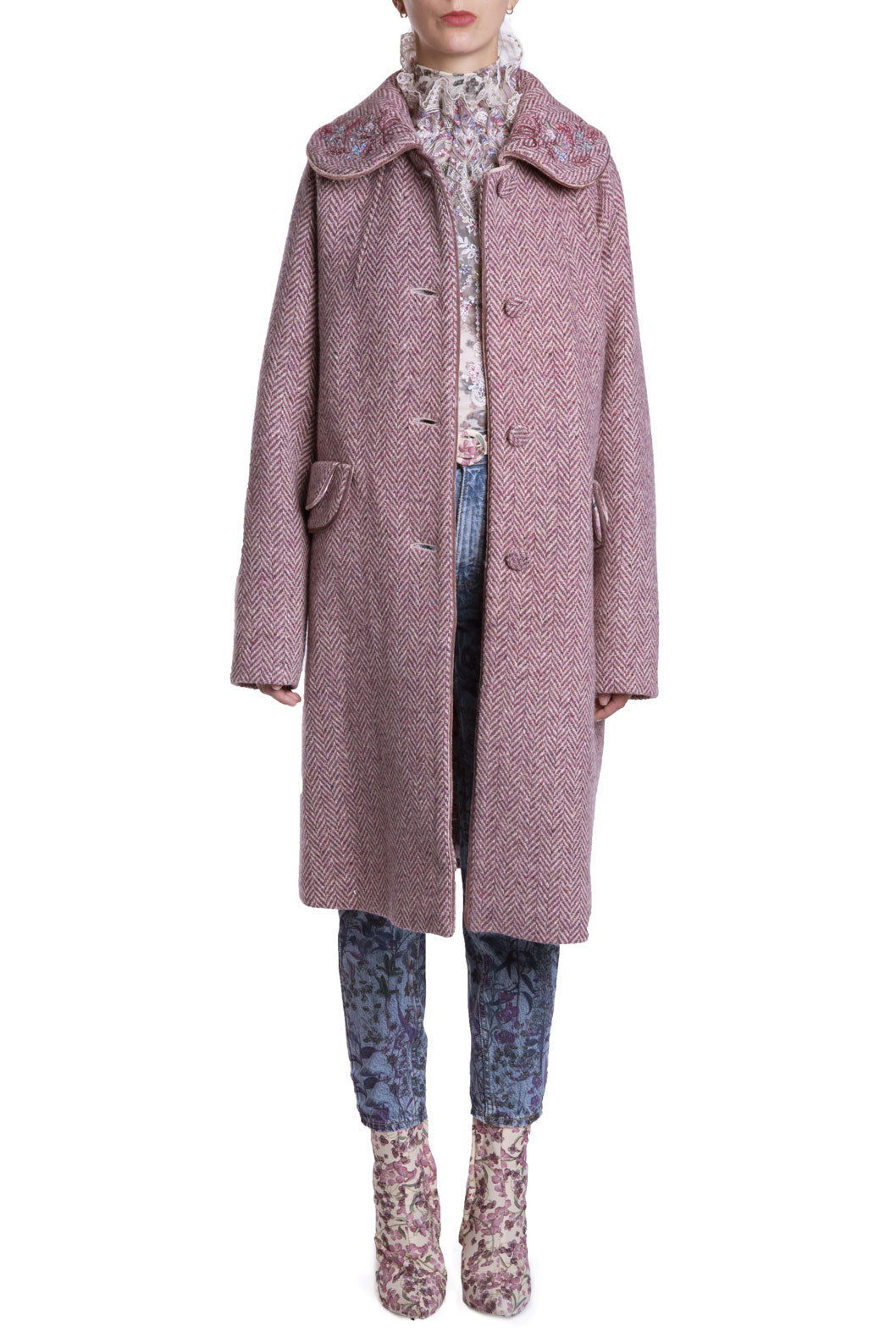 Abito dritto in jacquard con fiori selvatici