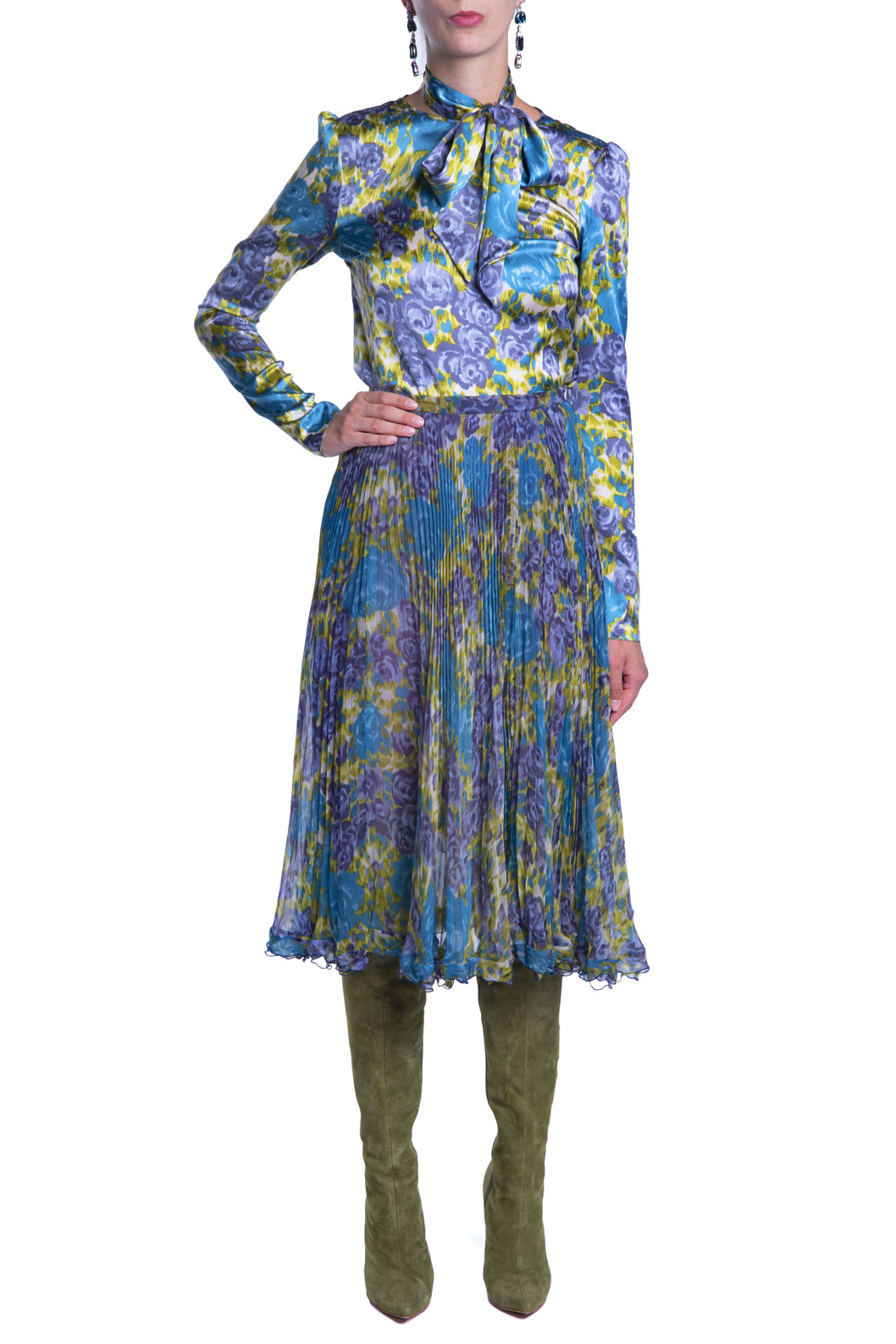 Gonna plissettata in chiffon di seta stampato