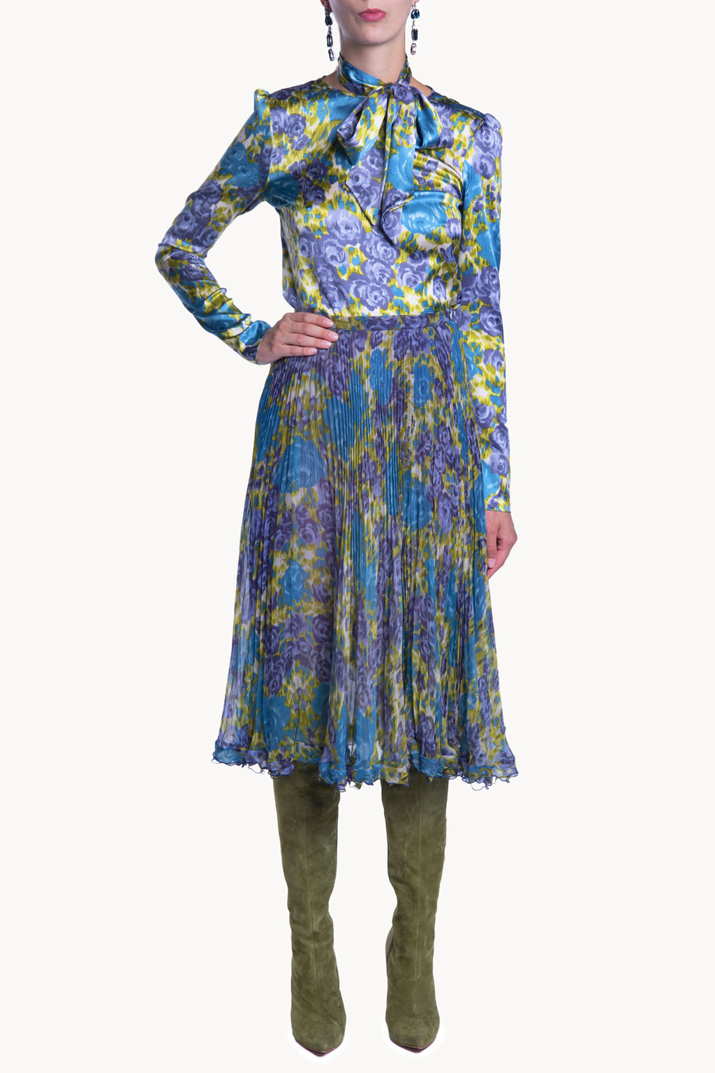 Printed Silk Chiffon Plissé Skirt