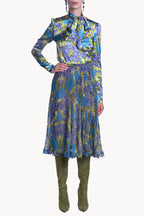 Printed Silk Chiffon Plissé Skirt