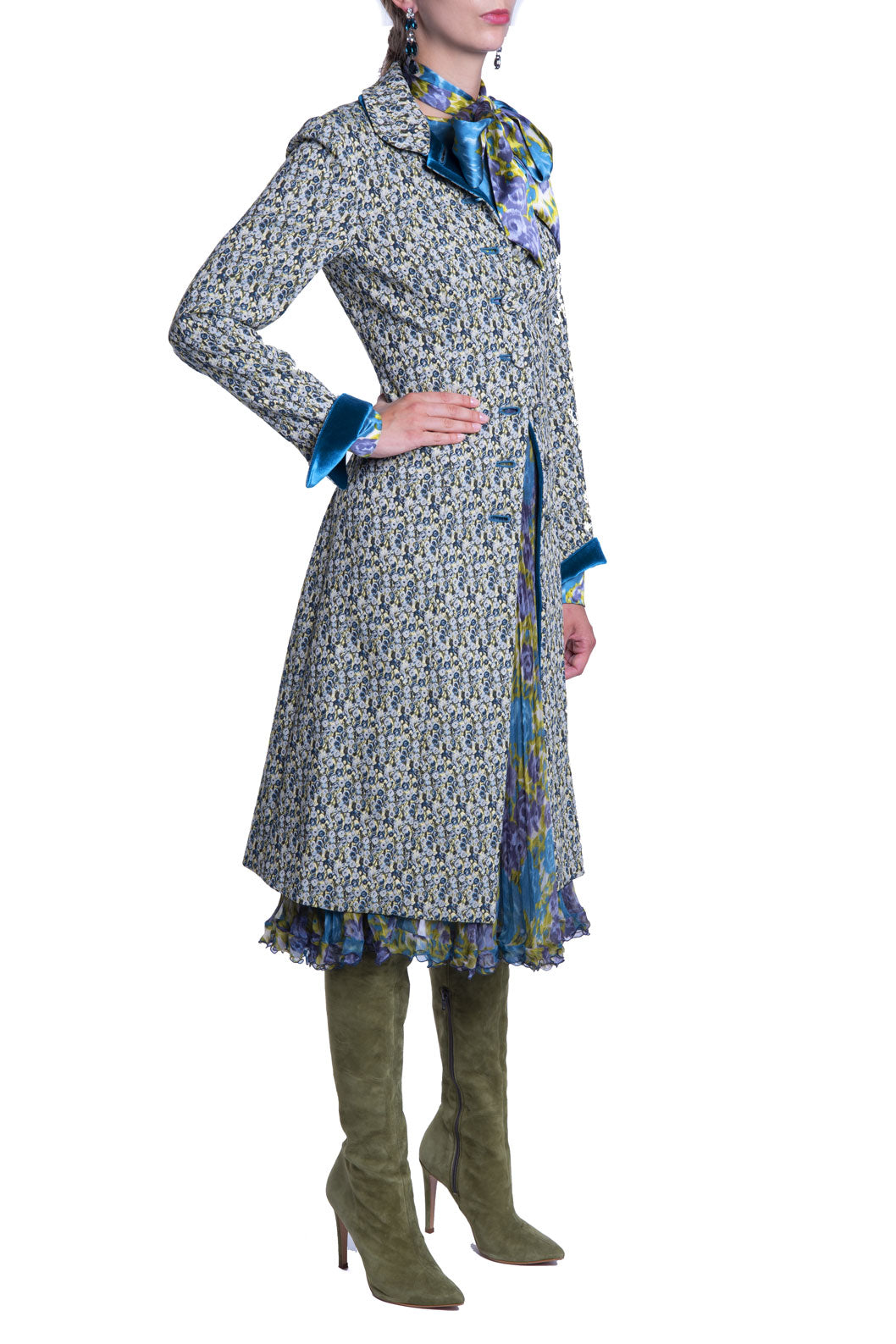 Cappotto in jacquard micro floreale