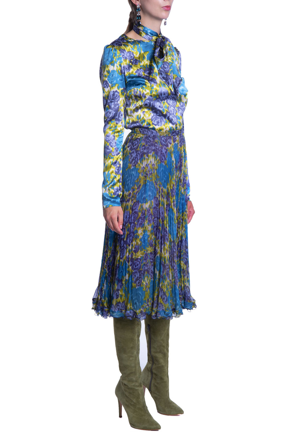 Gonna plissettata in chiffon di seta stampato