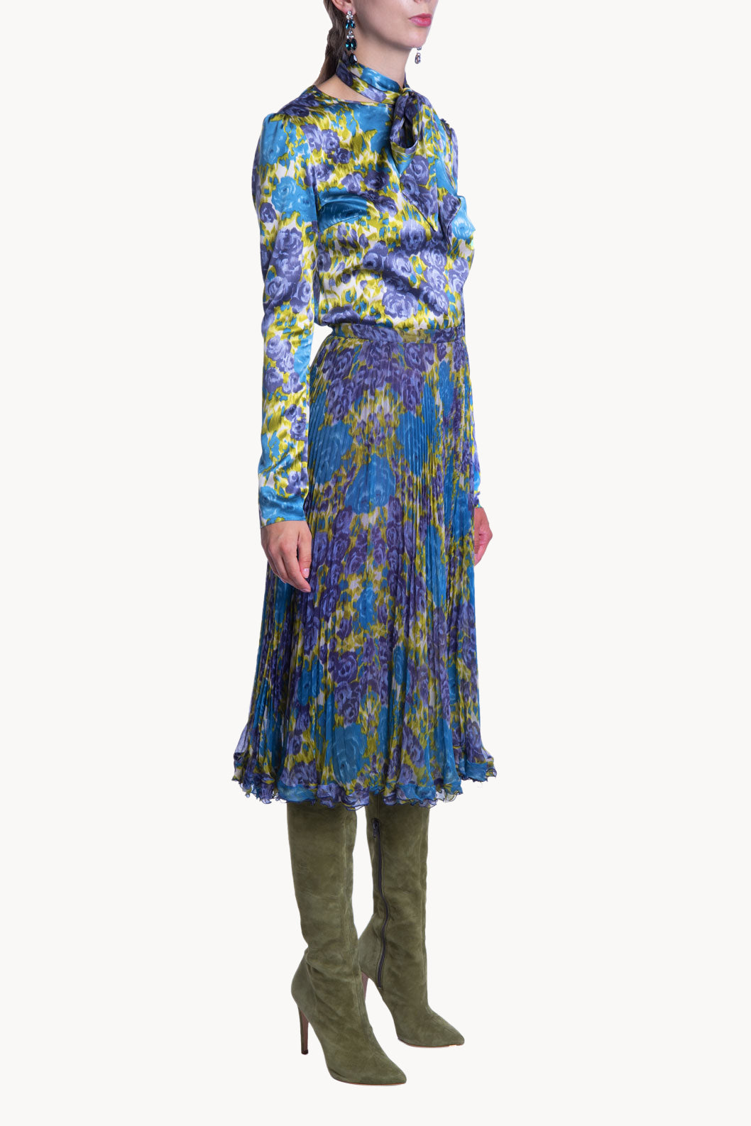 Printed Silk Chiffon Plissé Skirt