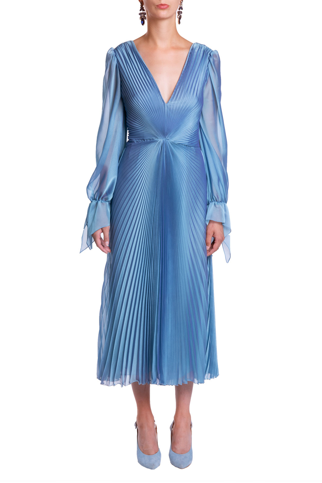 Abito midi plissettato in chiffon iridescente