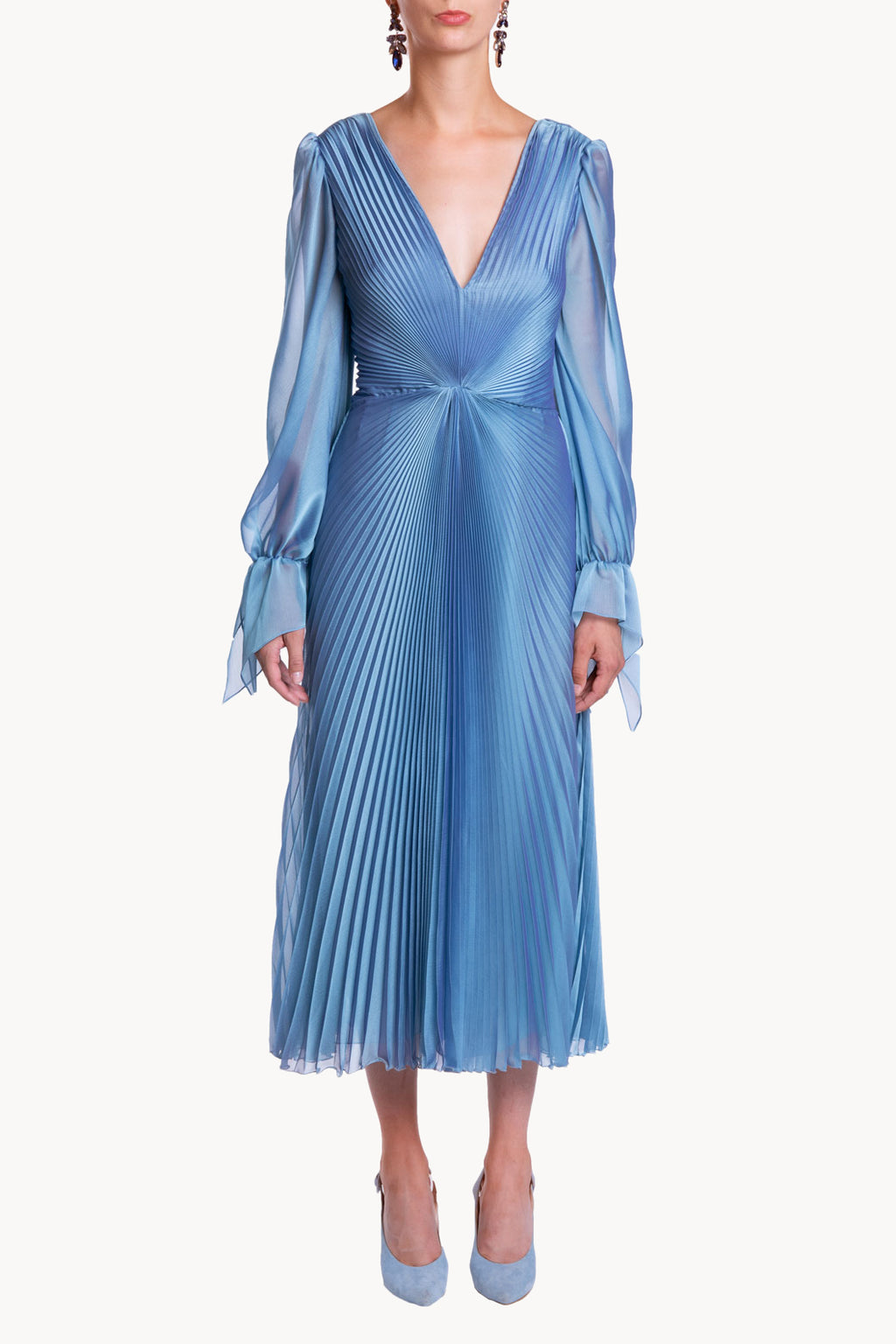 Abito midi plissettato in chiffon iridescente
