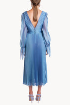 Abito midi plissettato in chiffon iridescente