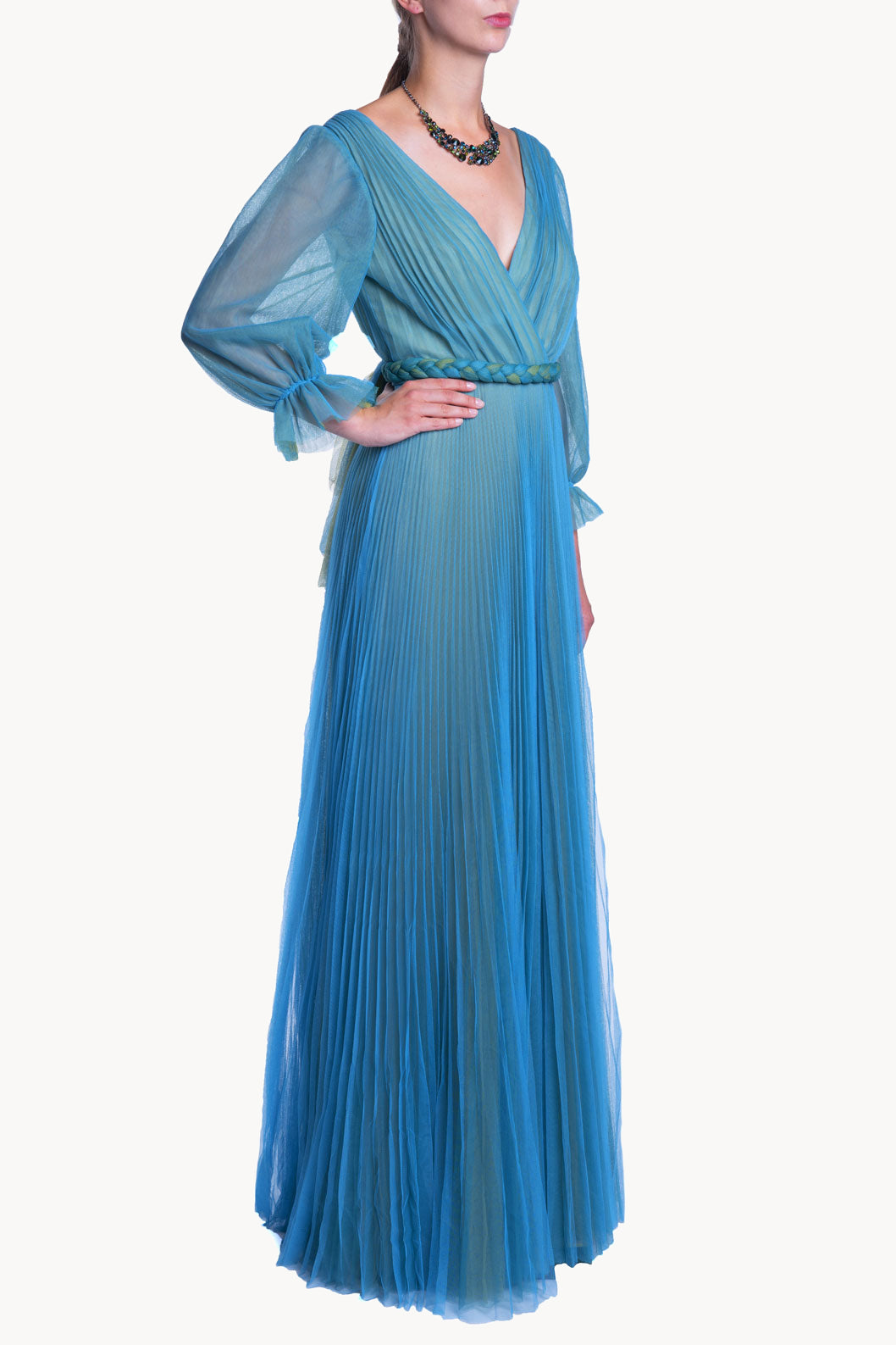 Abito maxi in tulle plissettato
