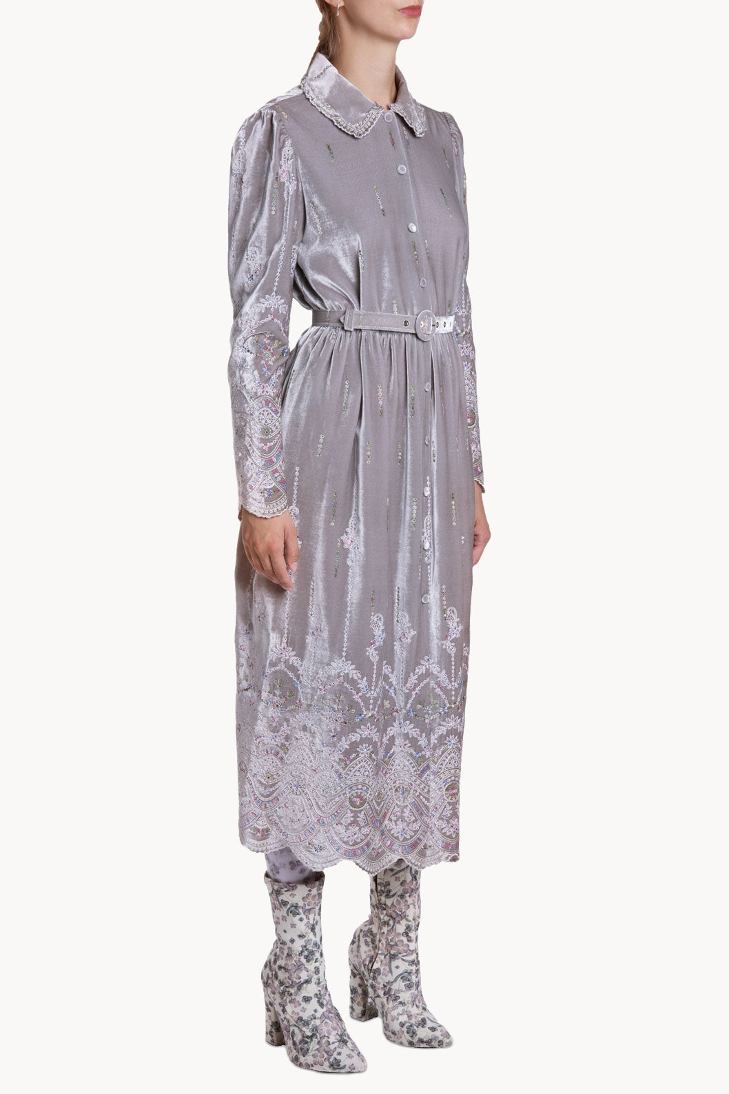 Velvet Chemisier Embroidered Dress