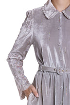 Abito camicia in velluto ricamato
