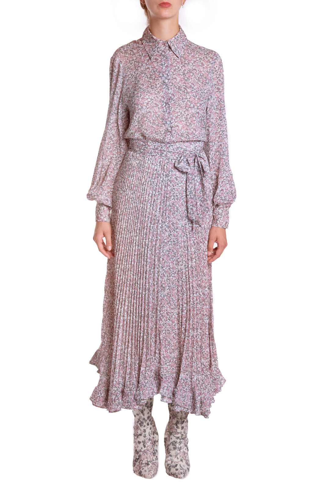 Gonna plissettata in chiffon di seta stampato