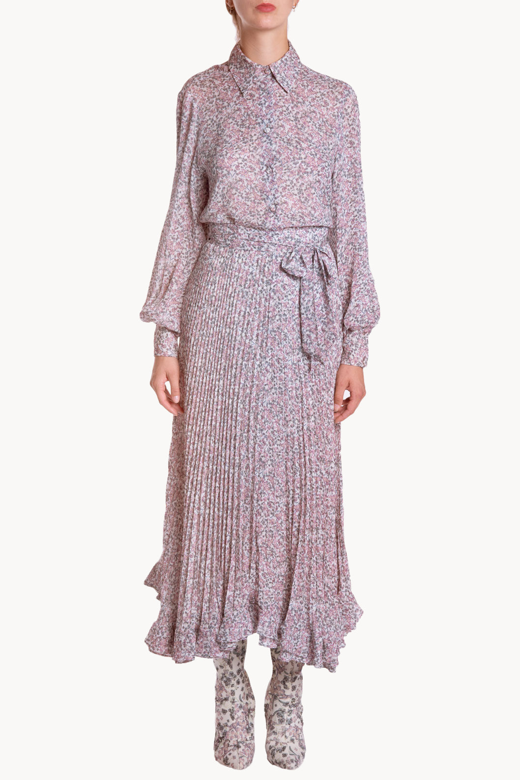 Printed Silk Chiffon Plissé Skirt