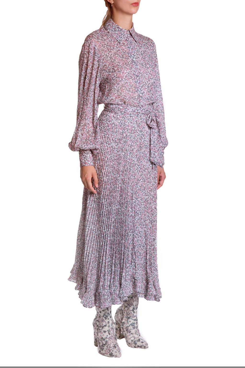 Gonna plissettata in chiffon di seta stampato