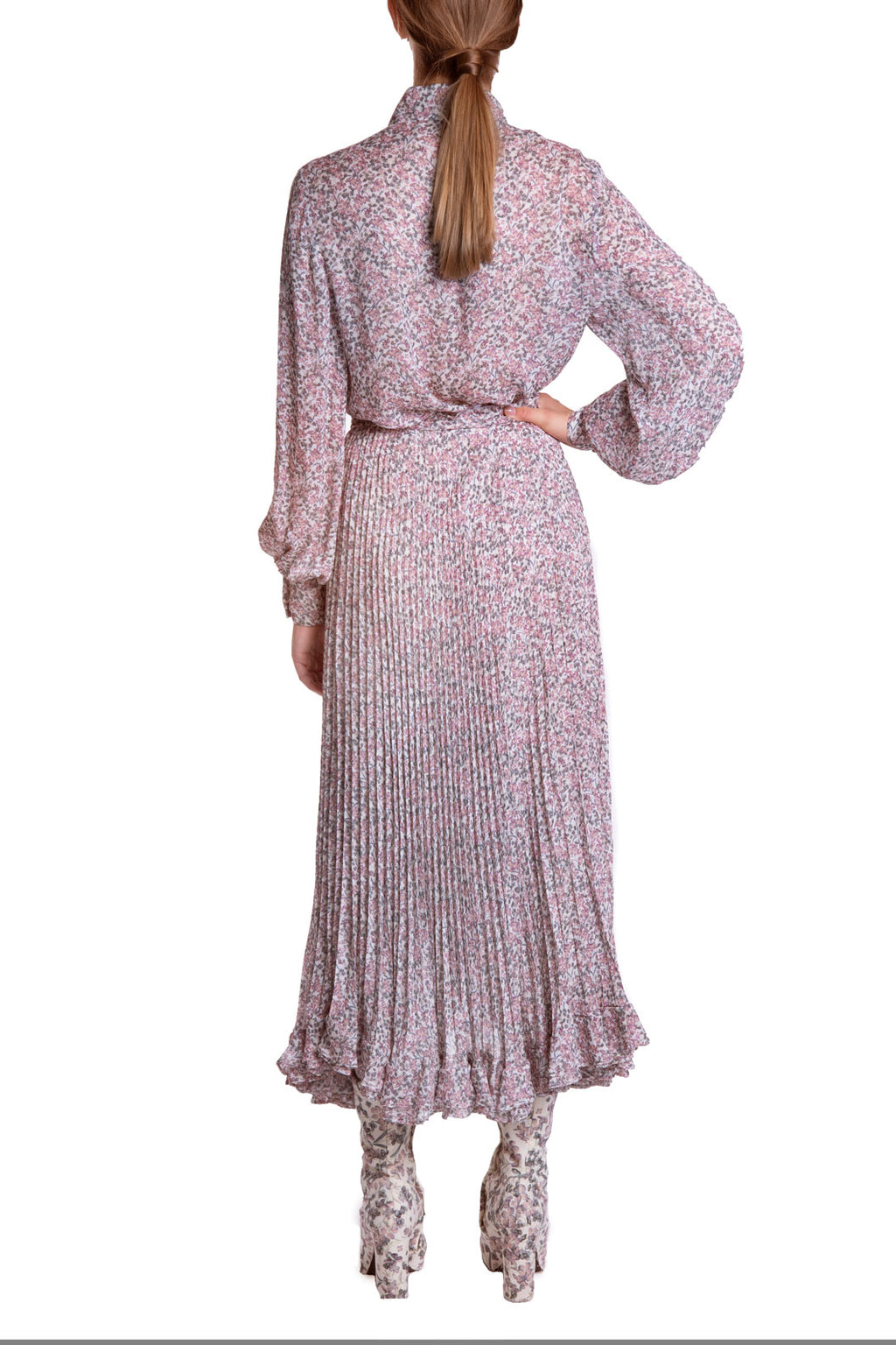 Gonna plissettata in chiffon di seta stampato