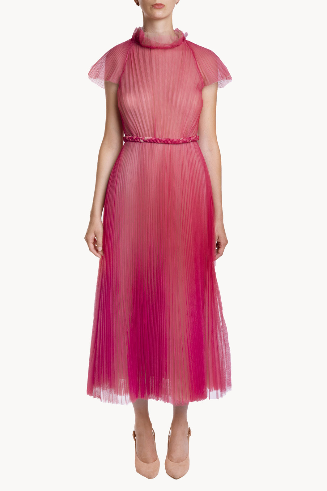 Pleated Tulle Midi Dress