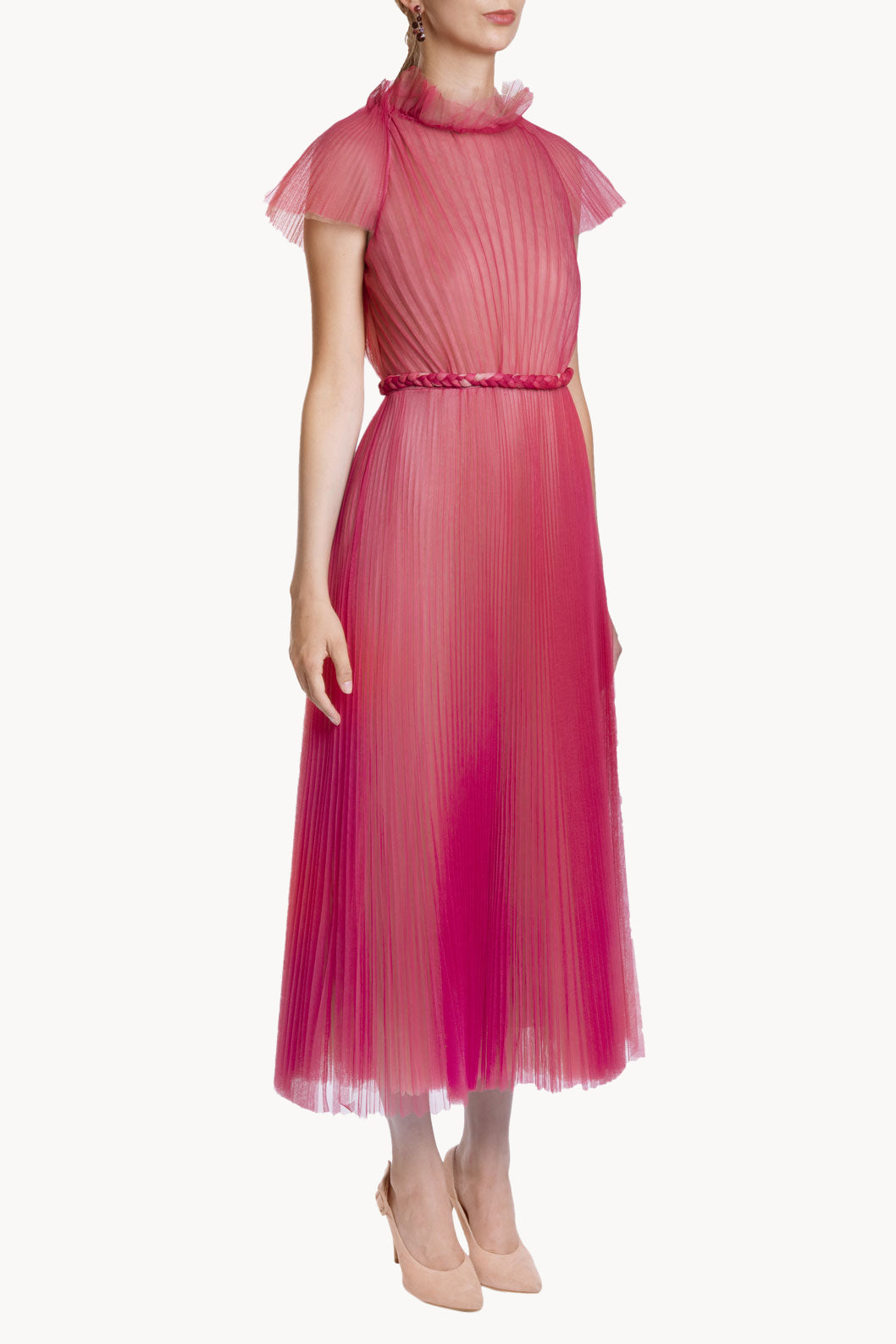 Pleated Tulle Midi Dress