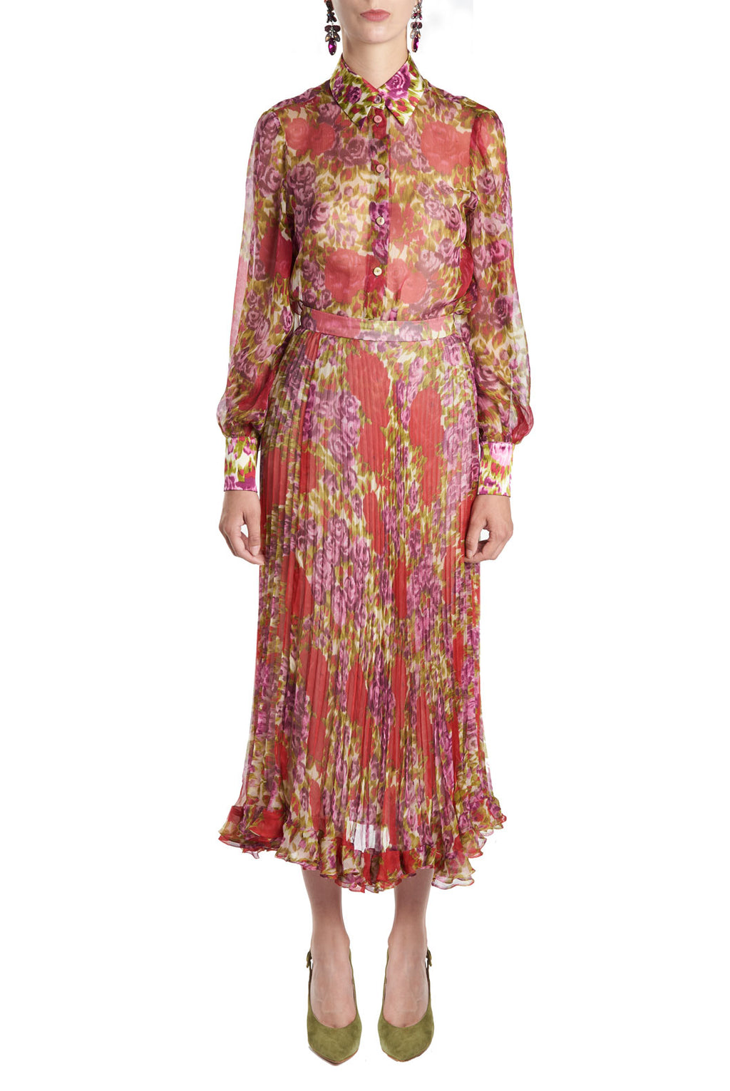Blusa in chiffon di seta con stampa floreale