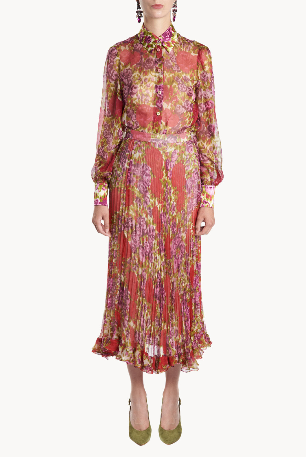 Blusa in chiffon di seta con stampa floreale