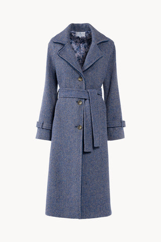 Long Herringbone Tweed Coat
