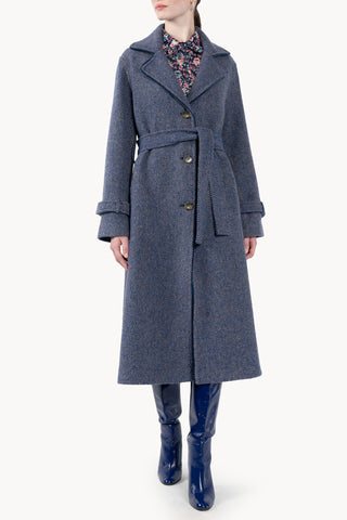 Long Herringbone Tweed Coat