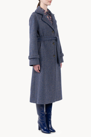Long Herringbone Tweed Coat