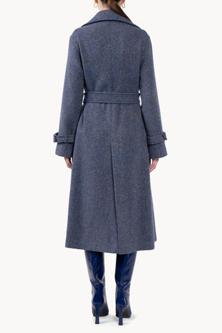 Long Herringbone Tweed Coat