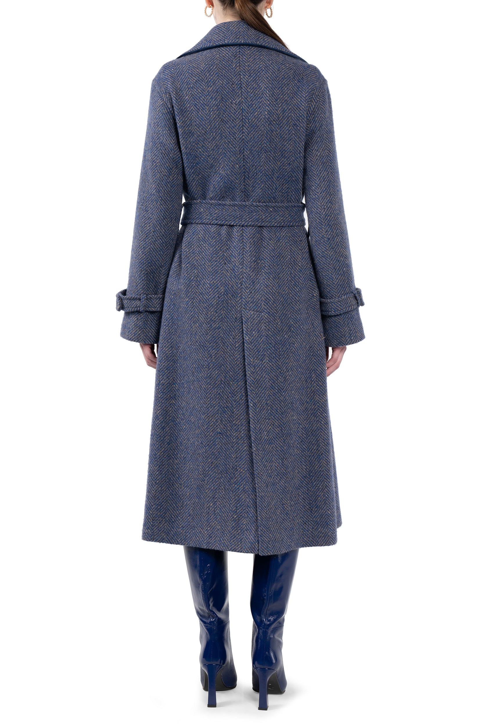 Long Herringbone Tweed Coat