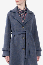 Long Herringbone Tweed Coat