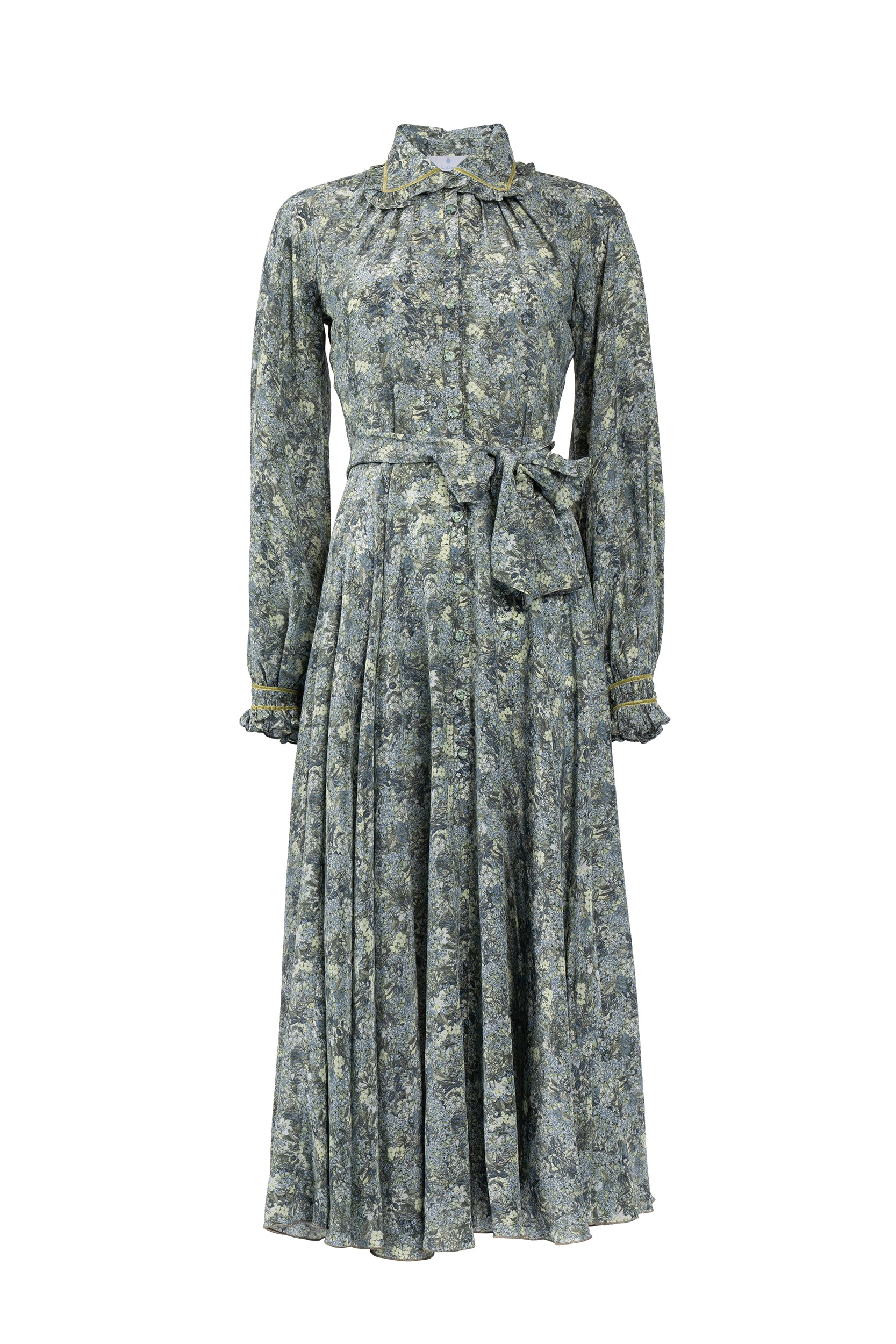 Vestito chemisier in crepe de chine con micro fiori