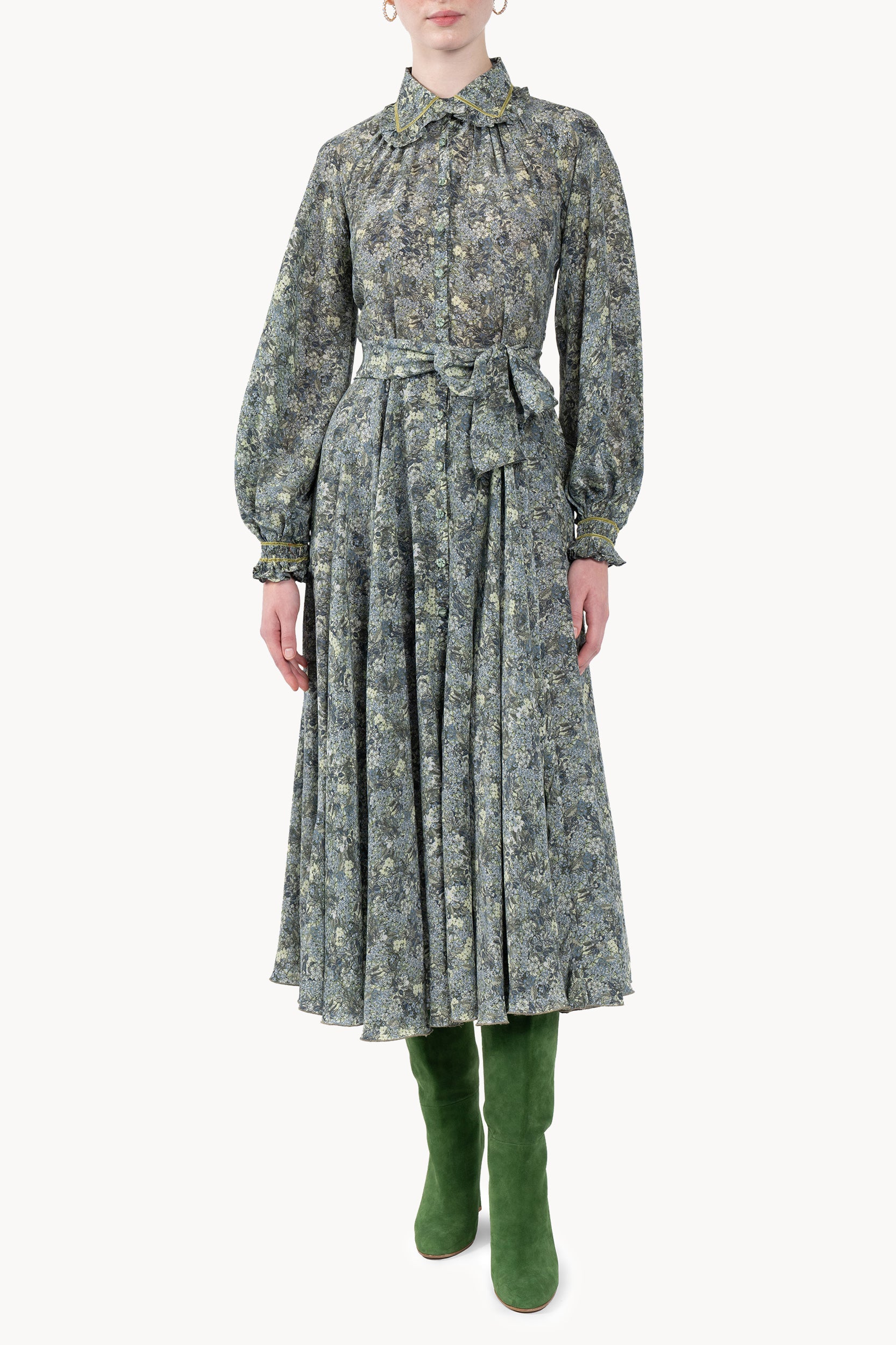 Vestito chemisier in crepe de chine con micro fiori