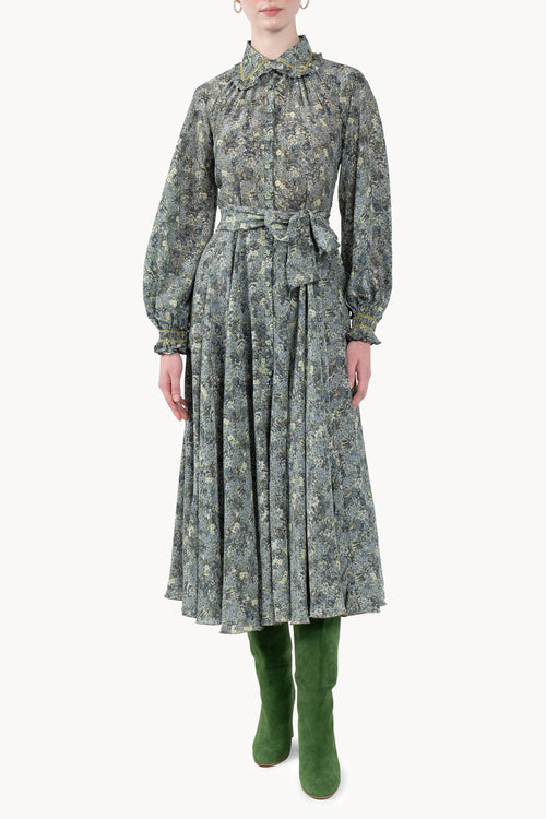 Vestito chemisier in crepe de chine con micro fiori